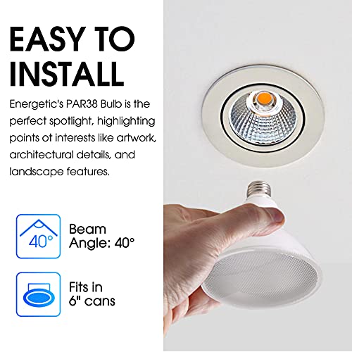 Energetic 1250LM Outdoor 12PK Par38 Led Flood Light Bulb, 5000K Daylight, 100W, Dimmable, CRI90, E26 Base, Waterproof Led Spotlight Bulb, UL Listed