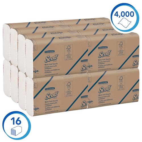 Scott® Multifold Paper Towels (01804), with Absorbency Pockets™, 9.2" x 9.4" sheets, White, (250 Sheets/Pack, 16 Packs/Case, 4,000 Sheets/Case)