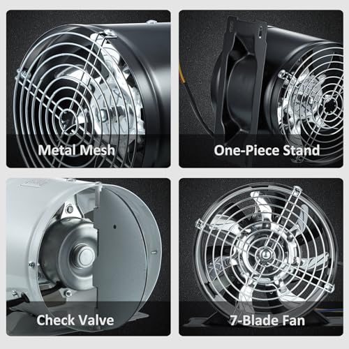 6in Garage Exhaust Fan, Metal Exhaust Fan, High Air Flow Extractor Fan w/Check Valve, Mesh, Fixed Stand for Household Replacement, Smoke Extractor, DIY (Sidewall/Ceiling Mount)