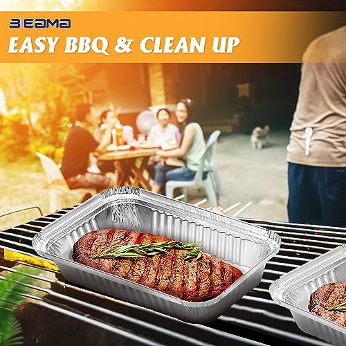 BIEAMA 50 Pack 8x5.5 Disposable Takeout Pans with Clear Lids, Disposable Baking Pans for Food To Go, Take Out, Foil Pans with Plastic Lids for Spill Resistance