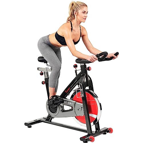 Sunny Health & Fitness Indoor Cycling Exercise Bike with Heavy-Duty 49 LB Chrome Flywheel, Stationary Bike with Customizable Comfort with 275 LBS. Max Weight - SF-B1002