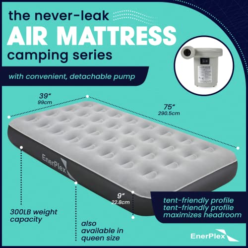 EnerPlex Camping Air Mattress with Built in Pump - Queen Blow Up Mattress for Travel & Guests - Portable Bed for Adults and Kids - Grey
