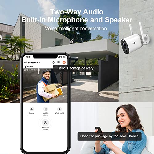 DCT Security Cameras,Indoor Home Camera WiFi Spotlight Siren Alarm 1080P Battery Powered, Color Night Vision,PIR Motion Detection,2-Way Audio, SD/Cloud,IP65