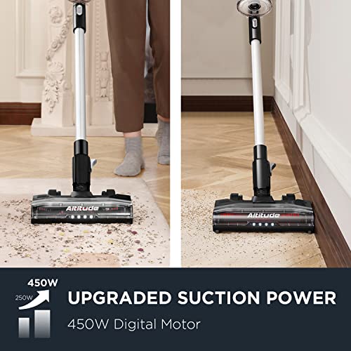 EUREKA Lightweight Cordless Vacuum Cleaner with LED Headlights, 450W Powerful BLDC Motor Convenient Stick and Handheld Vac, Removable Multi-Flooring, Altitude Deluxe + Extra Battery, Red