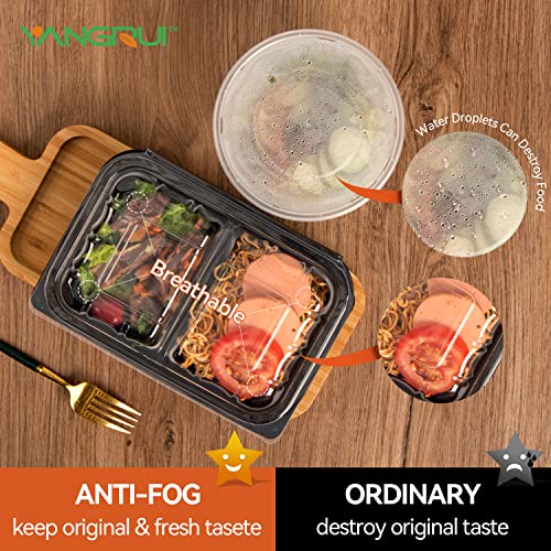 YANGRUI Clamshell Take Out Containers, Anti-Fog Shrink Wrap 25 Pack 9 x 6 Inch 27 oz Meal Prep Container BPA Free Microwave Freezer Safe Plastic Hinged To Go Containers