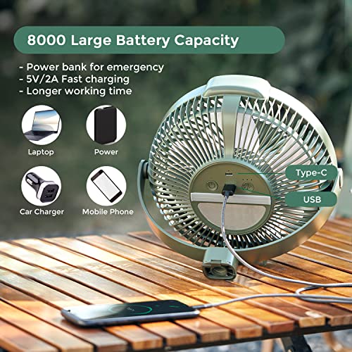 EDON Portable Camping Fan with LED Lantern, 270° Rotation Rechargeable Battery Operated Fan, 10" Desk Fan with Tripod, Remote Control, 3 Speeds Tent Fan for Camping, Outdoor