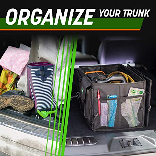 DRIVE AUTO PRODUCTS - Compact Black Car Trunk Organizer with Adjustable Straps