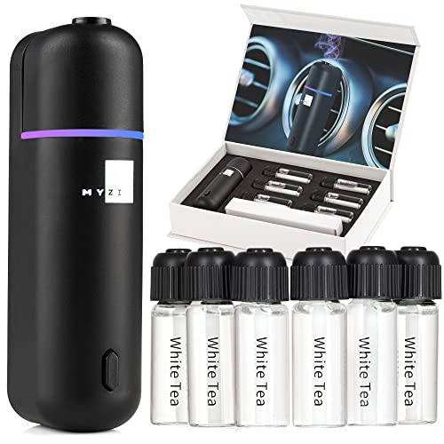 MYZI Car Diffuser Vent Clip - Car Diffusers for Essential Oils, Mini Diffuser for Car, Portable Car Oil Diffusers, Wireless Car Essential Oil Diffuser for Car, Travel Diffuser & 6 White Tea Scents