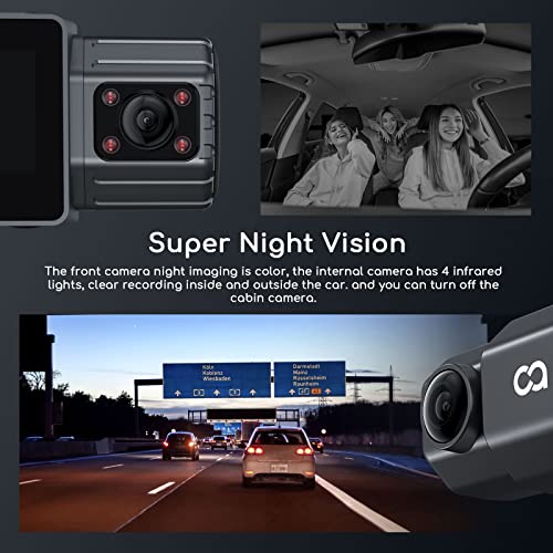 COOAU 2.5K Dual Dash Cam, Built-in GPS Wi-Fi, 1440P Dash Cam Front and Inside with Infrared Night Vision, Dash Camera for Cars with Parking Mode, Loop Recording (D20S)