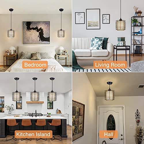 DLLT Vintage Adjustable Pendant Lighting, 6.88 Inch Metal Hanging Pendant Light Fixture with Cage Shade, Retro Ceiling Hanging Dining Light Fixture for kitchen island/Dining Hall/Hallway/Bar, E26 Base