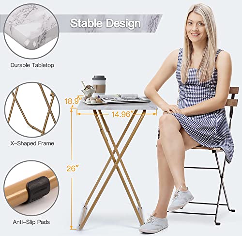 HUANUO Folding TV Tray Table -Stable Tray Table with No Assembly Required, TV Dinner Tray for Eating, Foldable Snack Tables for Bed & Sofa (Marbling)