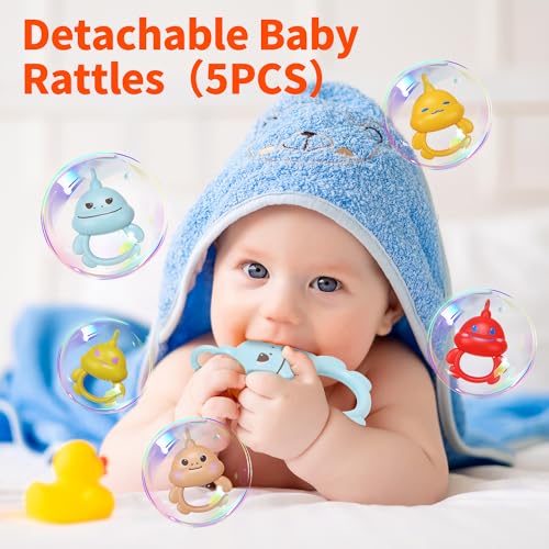 HOLYFUN Baby Gym Play Mat, Play Piano Gym with Sound & Light,Tummy Time Activity Mat with Baby Rattles for Sensory and Motor Skill Development, Musiacl Activity Center for Newborn Baby, Orange