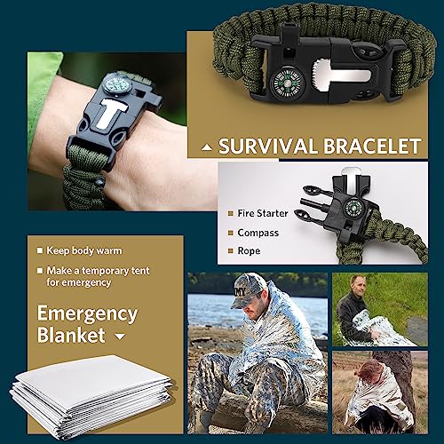 Survival Kits, Gifts for Men Dad Husband Him, 13 in 1 Survival Gear and Equipment Tactical Tools for Camping Hiking Hunting Outdoor Adventure, Cool Birthday Ideas