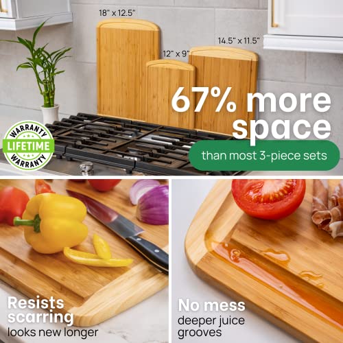 Organic Bamboo Cutting Board Set of 3 with Lifetime Replacements - Wood Cutting Board Set with Juice Groove - Wooden Chopping board Set for Kitchen, Meat and Cheese - Wooden Cutting Boards for Kitchen