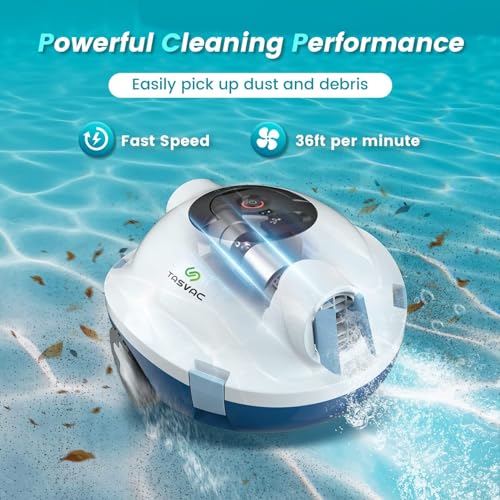 ๐ฎ๐ฌ๐ฎ๐ฏ ๐๐ฅ๐๐ง๐๐๐ TASVAC Cordless Robotic Pool Cleaner, Automatic Pool Vacuum, 90 Mins Runtime, Powerful, Self-Parking, Lightweight, Ideal for Flat Above/In-Ground Pool up to 1100 Sq.Ft