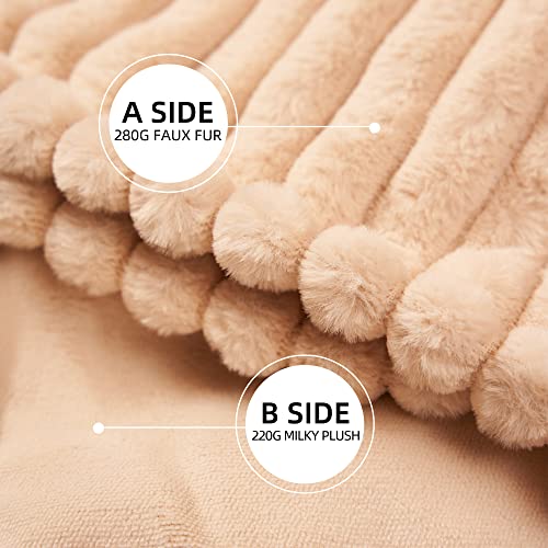 GOTCOZY Electric Blanket Heated Throw 50''X60''- Ribbed Faux Fur Heated Blanket with 5 Heating Level & 3 Hour Auto Off Heating Blanket, ETL&FCC Certified Machine Washable(Eggnog)