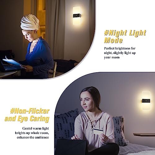 Battery Operated Wall Sconces Set of Two, Wireless Motion Sensor Wall Lights, Rechargeable Lamp Sconce Wall Lighting with 2-Mode for Hallway Stairway Bedroom Basement Living Room, LBD025-LED-BK2