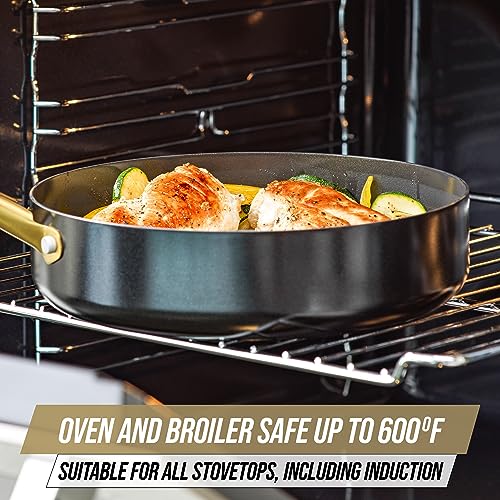 Blue Diamond Gold 10 Piece Cookware Set,Ceramic Nonstick, PFOA Free, Induction Suitable, Dishwasher Safe, Gold Handle, Black