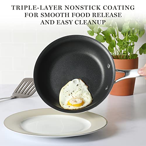 Martha Stewart Lockton Premium Nonstick 10 Piece Enamel Heavy Gauge Aluminum Pots and Pans Cookware Set - Linen White