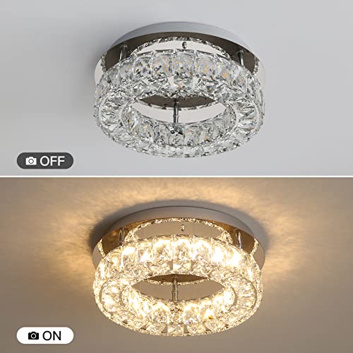 Crystal Ceiling Light Bright Led Ceiling Light Fixtures ,12 in Flush Mount Ceiling Light,ETL Listed Modern Crystal Chandelier for Bedroom, Kitchen, Bathroom, Hallway, 25Watts,3000K,Stainless Steel