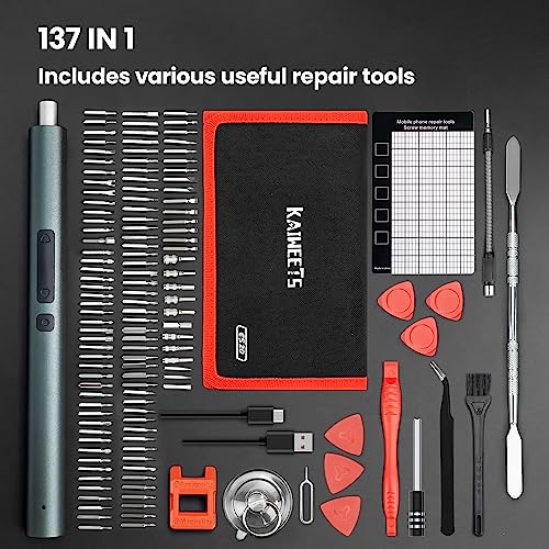 KAIWEETS Mini Electric Screwdriver, 137 in 1 Electric Precision Screwdriver Set with 120 Bits, Rechargeable 2 Gears Torque Power Screwdriver Kit with Flashlight and Repair Tool for Phones Watch