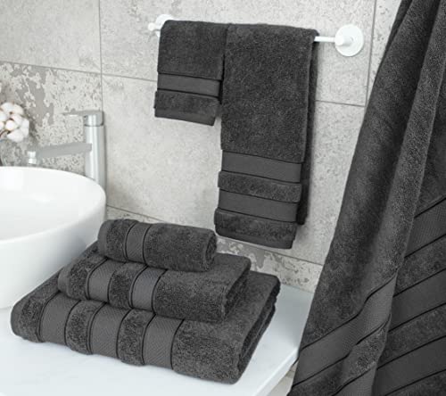 American Soft Linen Salem Bath Towel Set, 6 Piece Towels for Bathroom, 100% Turkish Combed Zero Twist Cotton, 2 Bath Towels 2 Hand Towels 2 Washcloths, Dark Gray