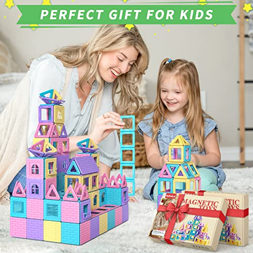 Rurvale 100Pcs Magnetic Blocks, Magnet Toys for 3 4 5 6 7 8 Year Old Boys Girls, Magnetic Tiles, Learning Educational STEM Toys for Toddlers 3-5, 4-8, Building Blocks for Kids Ages 3+ Birthday Gifts
