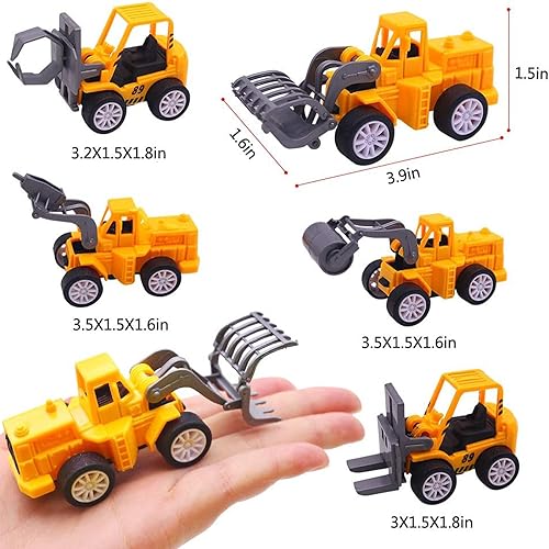 3 otters 12PCS Mini Construction Vehicles, Pull Back Engineering Vehicles Construction Trucks for Kids Birthday Bag Stuffers Cake Topper Valentine Classroom Exchange Gifts