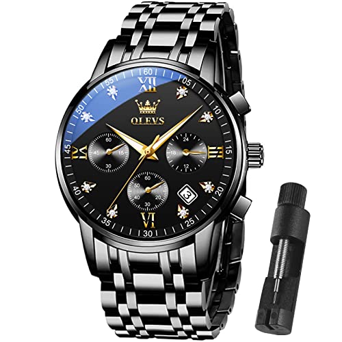 OLEVS Watch Men Watches Fashion Black Luxury Waterproof Multiple Dials Multifunction Watch Waterproof Watch Luminous for Men with Date Watches for Men Black Watch for Men