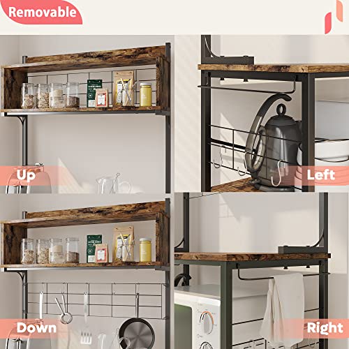 Bestier Kitchen Baker's Rack Coffee Station Microwave Oven Stand Kitchen Shelf with Hutch 8 Side Hooks Free Standing Utility Storage Shelf for Kitchen Dining Room Living Room