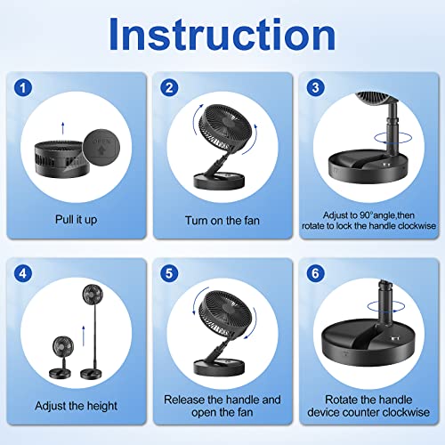 LIPETY 7.5" Rechargeable Portable Fan for Travel with Remote - 7200mah Folding Pedestal Cordless Desk Standing Fan for Bedroom - Foldable Table Rechargable Floor Quiet Fan for Office Camping (Black)