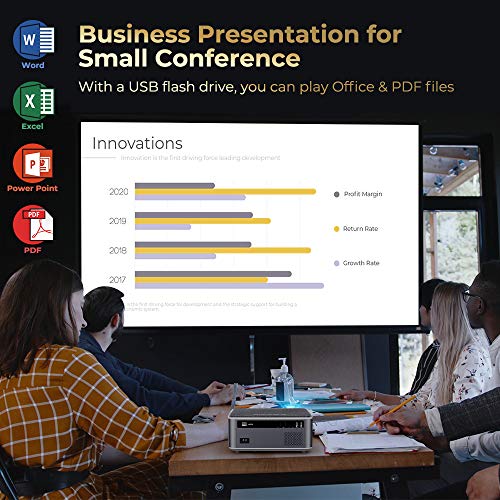 DBPOWER Native 1080P 5G 4K WiFi Projector, Upgrade 20000L 500 ANSI FHD Outdoor Movie Projector, Support 4P+4D Keystone/Zoom/PPT, 300" Portable Mini Video Projector Compatible w/Phone/Laptop/DVD/PC/TV