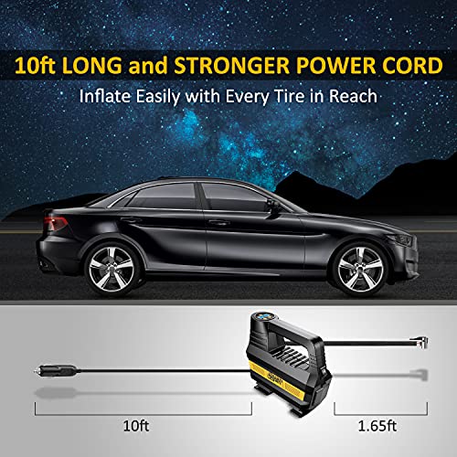 Air Compressor Tire Inflator - 12V DC Portable Air Pump for Car Tires, Auto Tire Pump with Digital Pressure Gauge, 150PSI Air Compressor Pump with LED Emergency Light for Car, Bicycles, Balloons