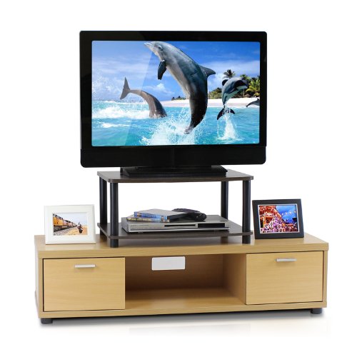 Furinno Turn-N-Tube No Tools 2-Tier Elevated TV Stand, Plastic Round Tubes, Dark Brown/Black