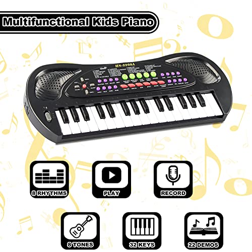 EOOLEOW Kids Piano, 32 Keys Multifunction Keyboard Piano for Kids - Children Early Learning Educational Music Piano Toys for 3 4 5 6 7 8 Year Old (Black)