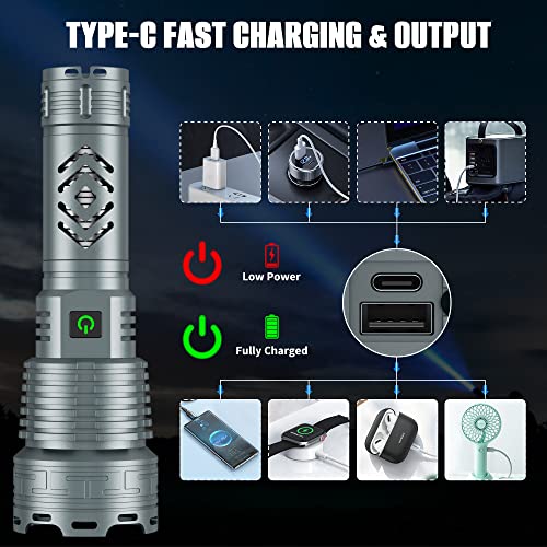 Dsstoc Rechargeable LED Flashlights High Lumens, 180,000 Lumens Super Bright Tactical Powerful Waterproof Flashlights with Battery, 5 Mode, Zoomable, Handheld Flashlights for Emergencies Camping