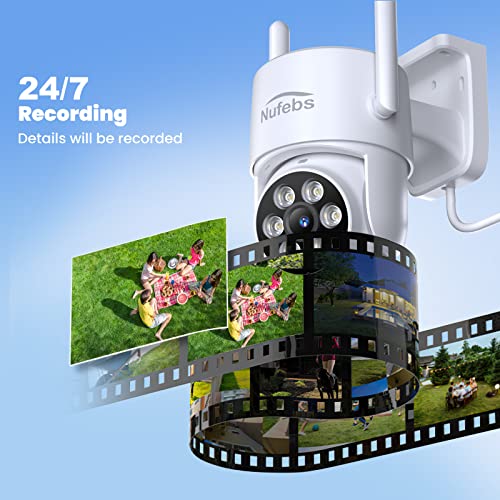 NUFEBS Security Camera 2K/4MP HD Dome Camera Pan/Tilt 355° Surveillance Camera with Spotlight Night Vision Motion Detection Siren WiFi Remote Two-Way Audio Waterproof