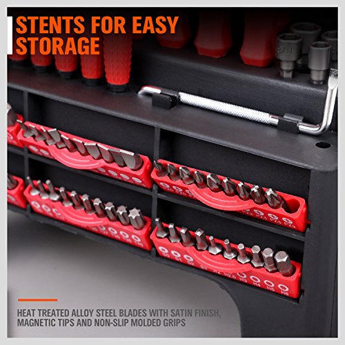 HORUSDY 102-Piece Magnetic Screwdriver Set with Plastic Racking, Includs Precision screwdriver and Magnetizer Demagnetizer DIY Tools for Men Tools Gift