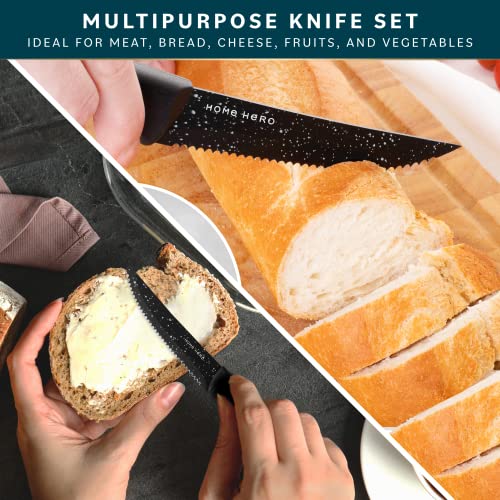 Home Hero Kitchen Knife Set, Chef Knife Set & Steak Knives - Professional Design Collection - Razor-Sharp High Carbon Stainless Steel Knives with Ergonomic Handles (8 Pcs - Granite)