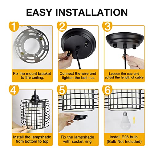 DLLT Vintage Adjustable Pendant Lighting, 6.88 Inch Metal Hanging Pendant Light Fixture with Cage Shade, Retro Ceiling Hanging Dining Light Fixture for kitchen island/Dining Hall/Hallway/Bar, E26 Base