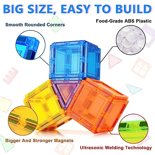 Magnetic Tiles for Kids Toys, STEM Magnetic Blocks Building Toys, Toddler Toys for Boys Age 3-4, Preschool Learning Educational Montessori Toys for 3+ Year Old, Christmas Birthday Gift for Toddlers