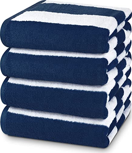 Utopia Towels [4 Pack Cabana Stripe Beach Towel, (30 x 60 Inches) Oversized 100% Ring Spun Cotton Pool Towels, Highly Absorbent Quick Dry Bath Towels for Bathroom, and Swim Towel (Navy)