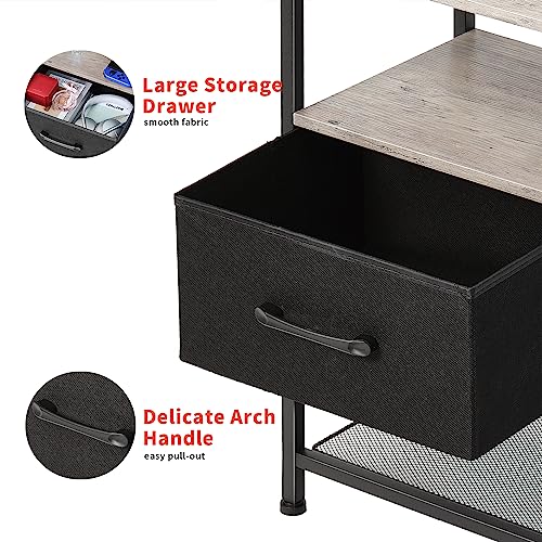 LAKEMID Nightstands Set of 2 with Charging Station and Drawer, End Table Bedside Table with 20 Colors LED Light Strip and 2 Layers Shelf for Bedroom Living Room Sofa (Grey)
