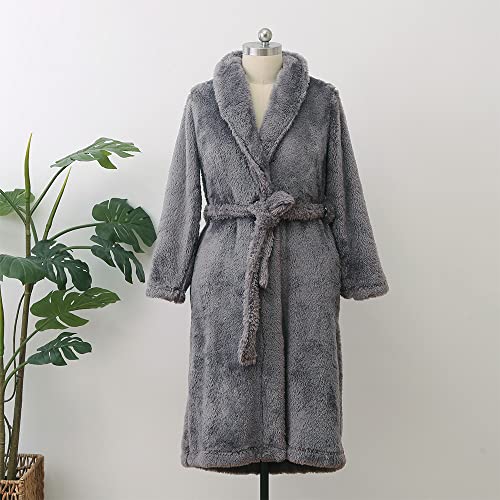 Berkshire Extra Fluffy Women's Robe,Soft Light Plush,High Pile Bathrobe,Large,Smoke Gray