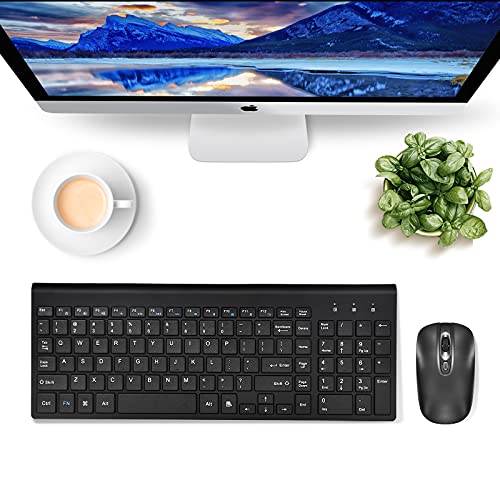 Wireless Keyboard Mouse Combo, Energy Saving Silent Ultra - Thin Full Sized Wireless Keyboard Mouse 3 Level DPI Adjustable Mouse for Computer, Laptop and Desktop