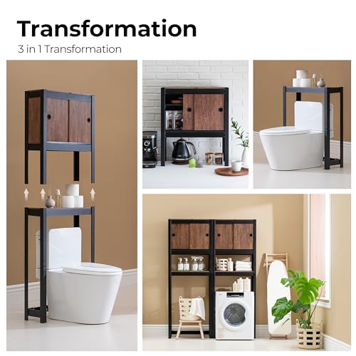 HOMEDANT House Over The Toilet Storage Cabinet Fully Adjustable Shelf Organizer Bathroom Easy Assemble Shelf Black 24.4" W x 8.6" D x 65.4" H