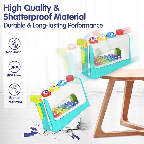 HOLA Toys for 1 Year Old Boy Gifts- 4 in1 Musical Pounding Toy with Xylophone, 1 Year Old Boy Birthday Gift,