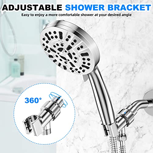 JiaSifu 10-Mode Handheld Shower Head Set, High Pressure Shower Head with 59” Stainless Steel Hose and Adjustable Brass Bracket, All Chrome Finish(Model: US-14591)