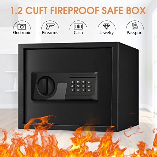 1.3 Cu ft Home Safe Fireproof Waterproof, Digital Home Security Safe Box with Combination Lock and Removable Shelf, Fireproof Document Safe for Home Money Firearm Medicines