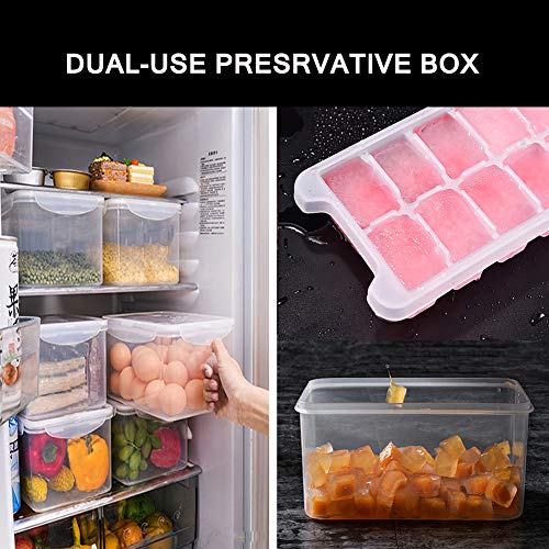 Ice Cube Trays and Ice Cube Storage Container Set With Airtight Locking Lid, 3 Packs / 36 Big Trapezoid Ice Cubes, Stackable Plastic Ice Mold Makers for Cool Drinks, Baby Food and Smoothie